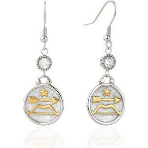 Zodiac sign dangle earrings gold two tone enamel horoscope jewelry birthday gift
